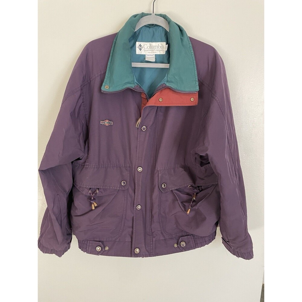 Vtg 90s Columbia Colorblock Purple Teal Radial Sleeve Men's jacket Sz L SHELL